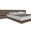 Modern Wooden Double Bed Interior With Headboard White Bed Sheets And Pillows 3d model