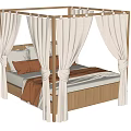 Modern Four Poster Double Bed With Wooden Frame And White Curtains
