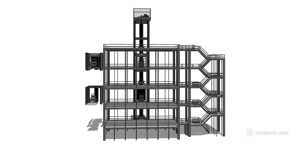 Multi Level Modern Parking Structure With Elevator And Staircase Design 3d model