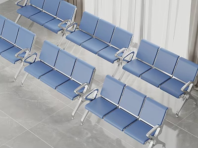 Public Waiting Area Seating With Blue Chairs And Metal Frame Design 3d model