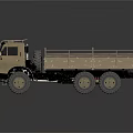 Beige Off Road Truck With Open Cargo Bed And Large Six Wheel Design