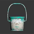 Turquoise Metal Paint Bucket With Handle And Dried Paint Stains