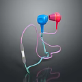 Blue And Pink In Ear Headphones With Cable And Control Module Electronic Device