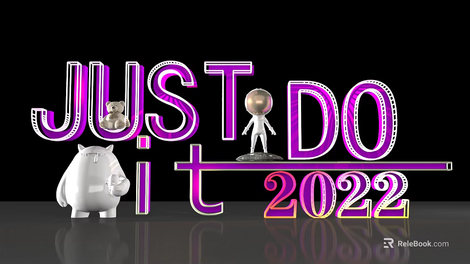 Just Do It 2022 Purple Letters With White Hippo And Robot Toys 3d model 