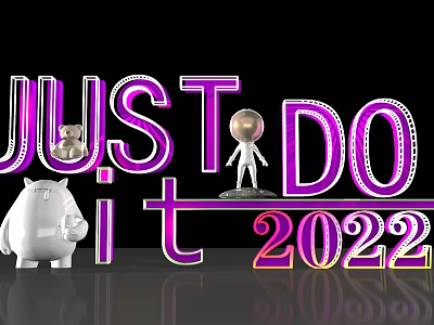Just Do It 2022 Purple Letters With White Hippo And Robot Toys 3d model