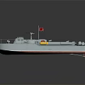 Gray Warship Featuring Wooden Deck Railing Twin Engines And Flag On Hull 3d model