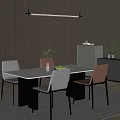 Modern Dining Table And Chairs With Marble Tabletop And Wooden Wall Paneling