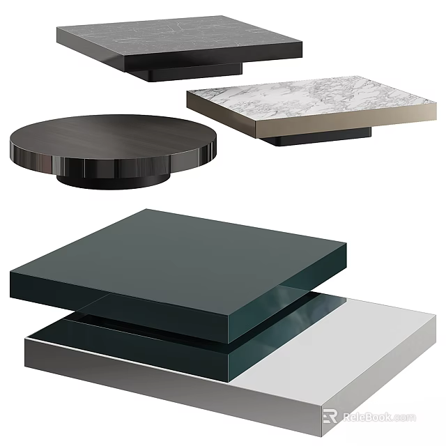 Modern Coffee Tables With Round Square Shapes And Marble Wood Black Green Finishes 3d model 