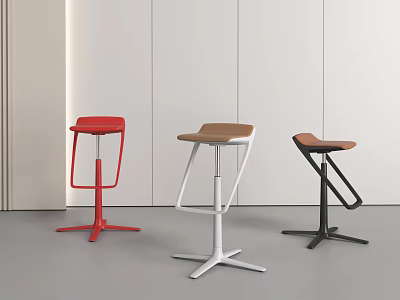 Modern Minimalist Bar Stools With Red Beige Black Seats And Metal Frames 3d model