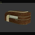 Elegant Wooden Reception Desk With Gold Accents For Modern Office Lobby Area