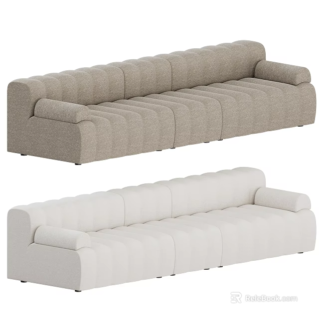 Modern Multi Seater Sofa With Stitched Design In Light Gray And Off White 3d model
