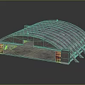 Large Modern Architectural Structure With Arch Roof Striped Design And Steel Supports Gray Exterior