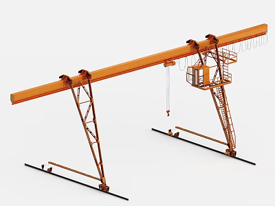 Heavy Duty Industrial Gantry Crane with Orange Beam Support Legs Hoist and Operator Cabin 3d model