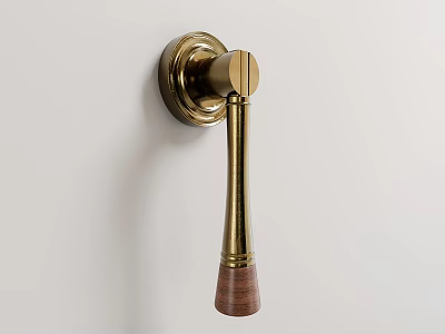 Brass Door Handle with Wooden Grip Modern Sleek Wall Mounted Design for Home 3d model