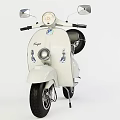 Vintage White Scooter With Black Seat Round Headlight And Rearview Mirrors