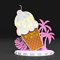 Colorful Ice Cream Themed Decorative Structure With Cherry Top Dripping Frosting And Pink Pillars