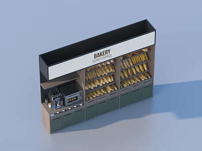 Bakery Display Shelves Filled With Fresh Bread And Pastry Items 3d model