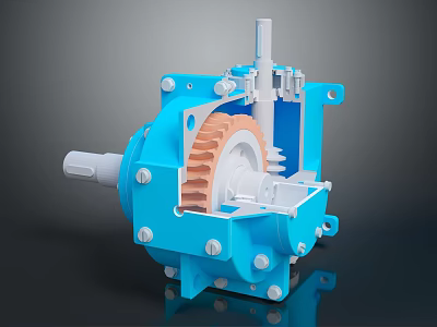 Hardware Gearbox With Blue Casing And Internal Gear Components 3d model