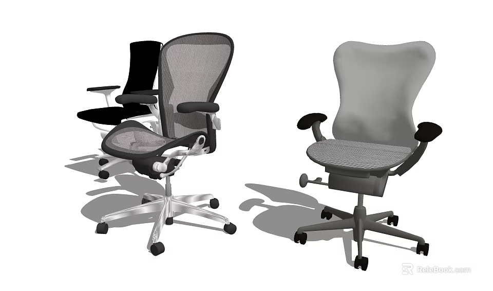 Ergonomic Mesh Office Chairs With Adjustable Back Wheels And Black Gray Colors 3d model 