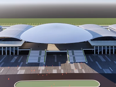 Modern Large Sports Arena With Curved Roof Grand Steps And Track Field 3d model