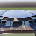 Modern Large Sports Arena With Curved Roof Grand Steps And Track Field