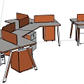 Modern Curved Office Desk With Brown Partitions White Top And Drawer Cabinets