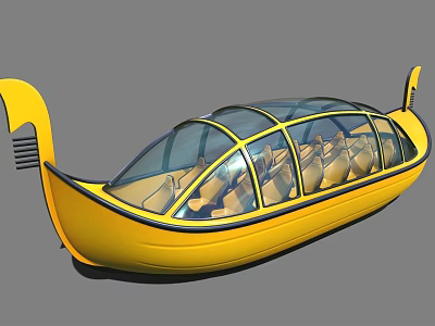 Yellow Boat Shaped Commercial Equipment With Transparent Roof And Interior Seats 3d model