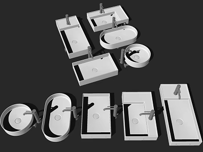 Modern Bathroom Washbasins with Square and Round Shapes in Various Designs 3d model