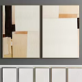 Modern Two Panel Picture Frames With Abstract Geometric Art In Neutral Tones On Gray Wall