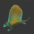 Prehistoric Sailback Reptile Character Realistic Orange Yellow 3D Model Isolated on Gray Background