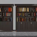 Classic Dark Brown Wooden Bookcase With Open Shelves Numerous Books And Decorative Items