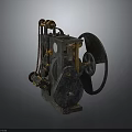 Vintage Industrial Mechanical Equipment With Metal Frame Gear Wheel And Chain Design