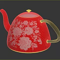 Stylish Red Electric Kettle With White Floral Patterns Blue Lid And Black Handle
