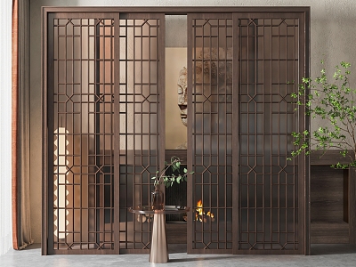 New Chinese-style sliding door 3d model