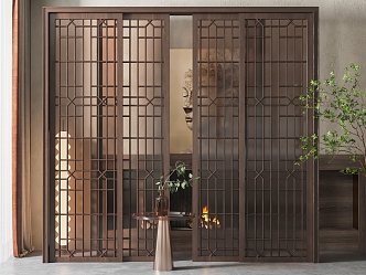 New Chinese-style sliding door 3d model