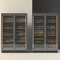 Double Glass Door Display Freezers With Multiple Shelves Filled With Bottled Beverages