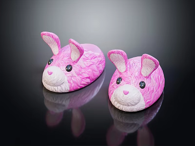 Cute Pink Rabbit Shaped Slippers With Soft Ears And Adorable Face For Kids 3d model
