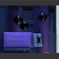 Cartoon Scene Bedroom Interior With Colorful Lights Blue Purple Tones Gaming Chair And Large Screen