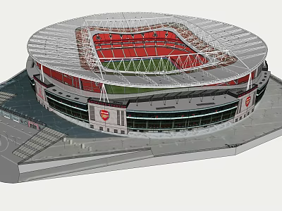 Arsenal Stadium Modern Exterior Structure With Red Seats And Club Logo 3d model