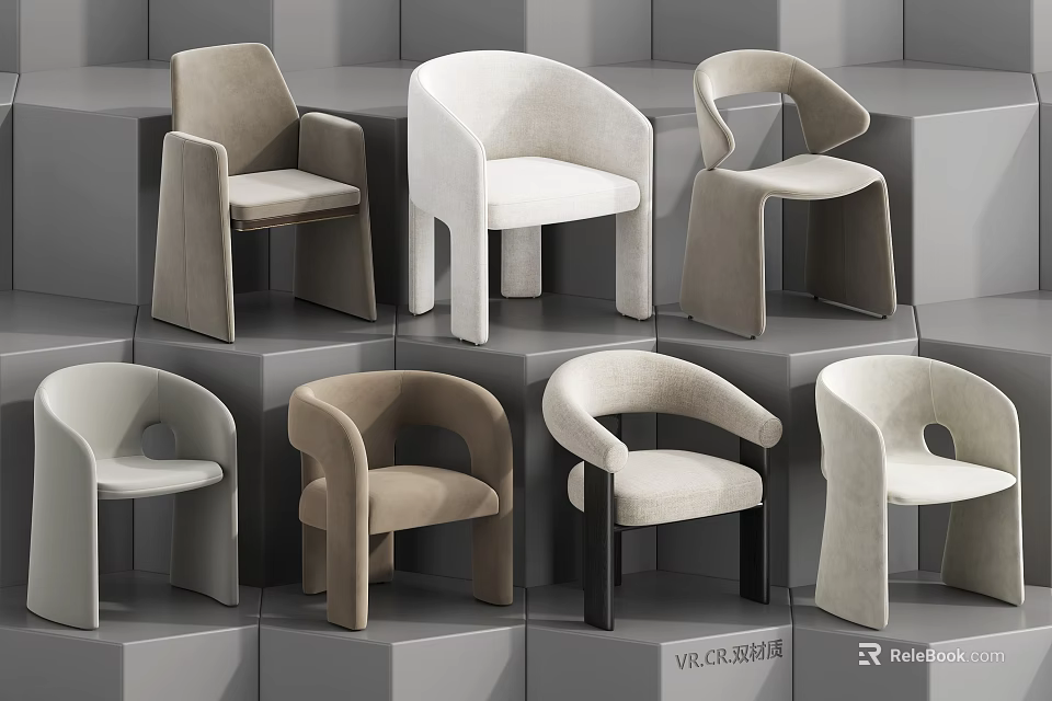 Modern Leisure Chairs With Varied Designs And Neutral Tones For Comfortable Seating 3d model 