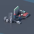 Modern Industrial Equipment Featuring Silos Pipes Processing Machinery and Red Roof Building 3d model