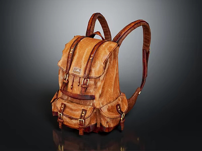 Brown Leather Backpack With Vintage Straps And Classic Metal Buckle Design 3d model