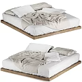 Double Bed with Wooden Platform Frame Light Colored Cozy Bedding and Casual Draped Quilt
