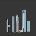 Modern City Skyscrapers with Unique Glass Facades and Green Urban Spaces
