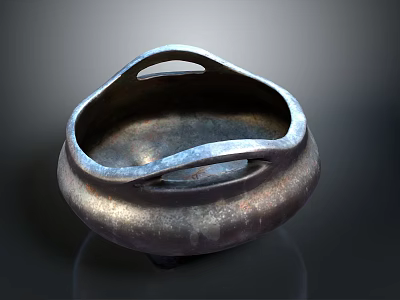 Vintage Handcrafted Decorative Metal Bowl With Double Handles And Pedestal Base For Home Decor 3d model