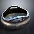 Vintage Handcrafted Decorative Metal Bowl With Double Handles And Pedestal Base For Home Decor