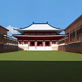 Ancient Chinese Architecture With Traditional Roofs Red Columns And Courtyard Layout