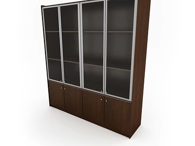 Tall Wooden Storage Cabinet With Glass Doors Multiple Shelves And Lower Closed Compartments 3d model