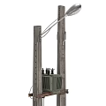 Concrete Utility Poles With Electrical Transformers And Power Cables Outdoor