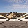 Golden Peacock Pattern Feature Wall With Blue Sky And Paved Ground 3d model